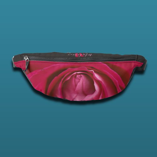 Floral pink rose flowers monogram belly bag