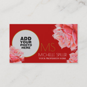 floral pink rose for elegant women, photo red business card