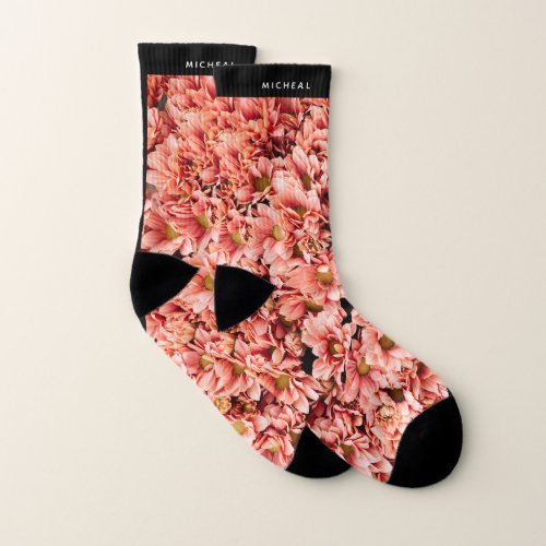 Floral Pink Rose Gold Custom Name Personalized  Socks