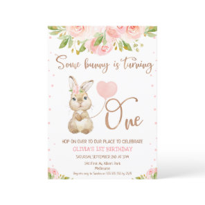 Floral Pink Rose Gold Some Bunny 1st Birthday Invitation