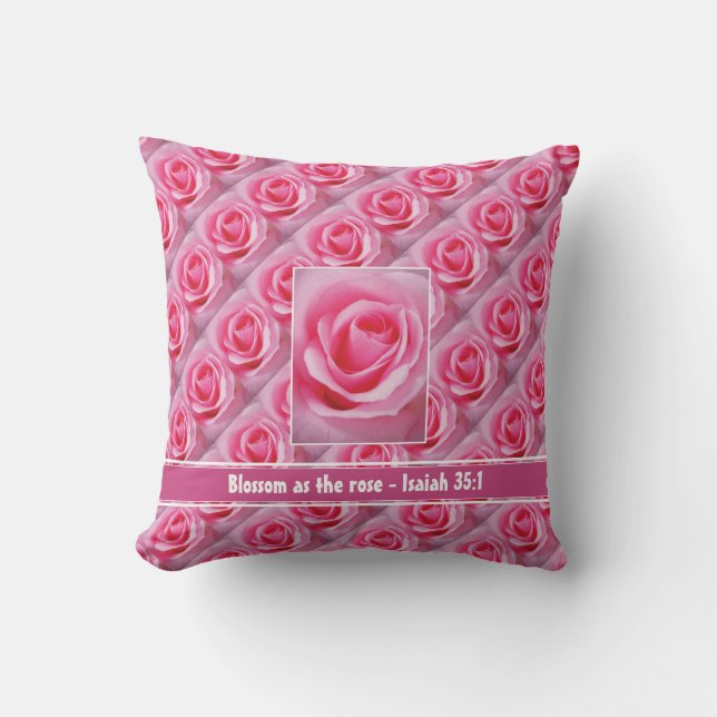 Floral PINK Rose  Inspirational Quote Scripture Throw Pillow (Front)