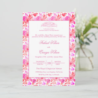 Floral Pink Rose Islamic Muslim Nikkah Wedding Invitation