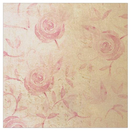 Floral Pink Rose Pattern Gold Shimmer Elegant Fabric