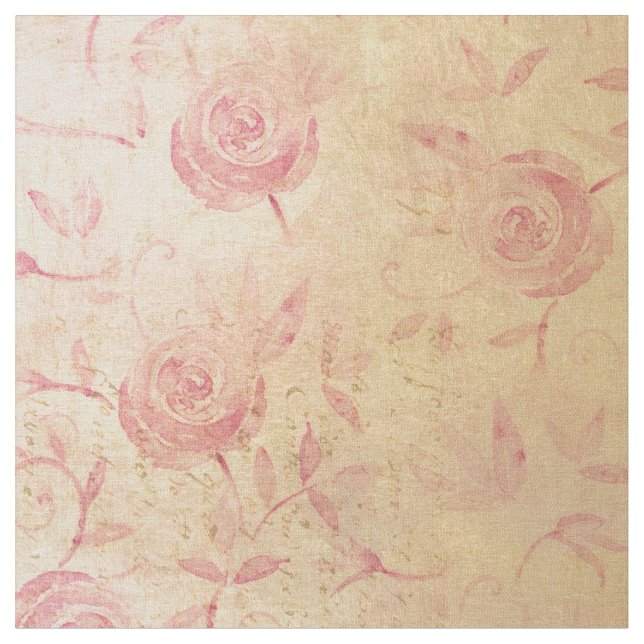 Floral Pink Rose Pattern Gold Shimmer Elegant Fabric (Close Up)