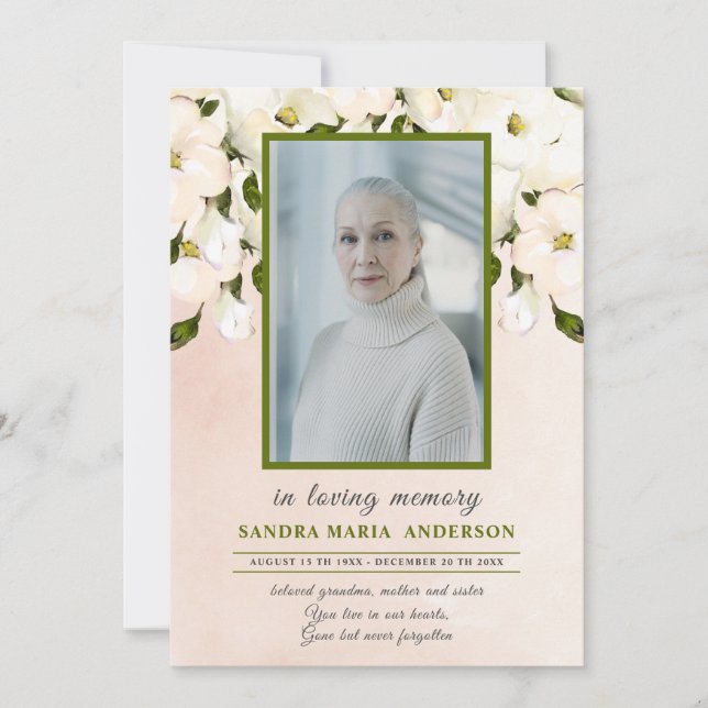 Floral Pink Rose Photo Funeral Memorial Program (Front)