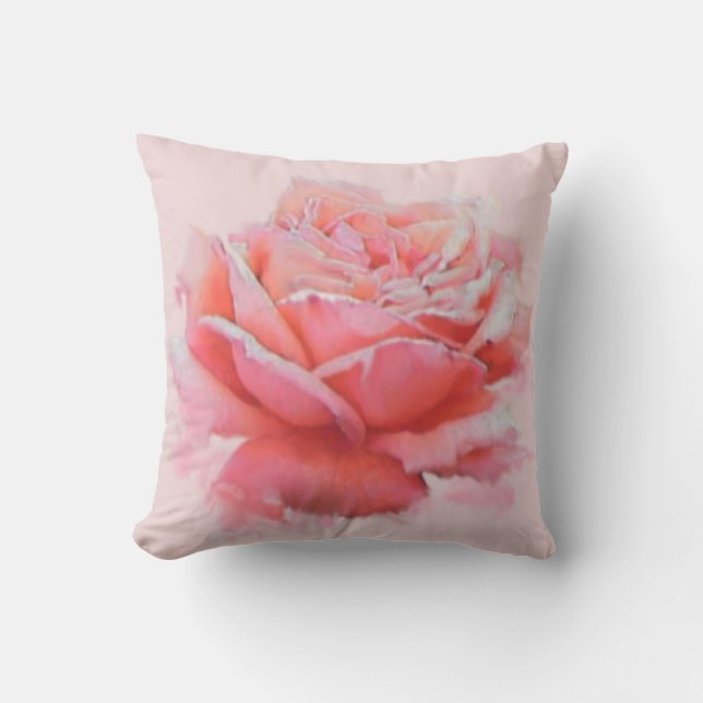 floral pink rose romantic watercolor throw pillow (Front)