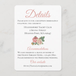 Floral Pink Rose Wedding Directions Details Enclosure Card