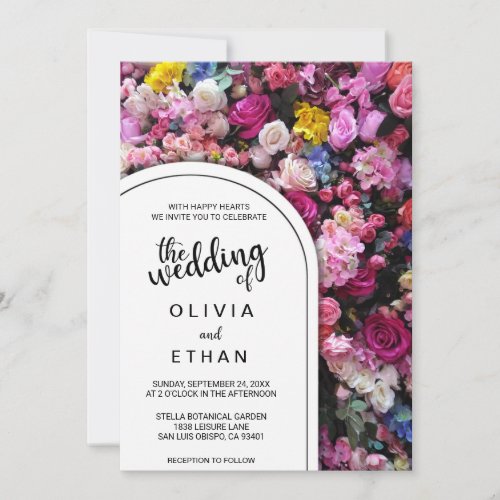 Floral pink roses blossoms chic Wedding Invitation