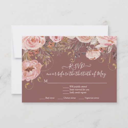 Floral Pink Roses Boho Earthy Muted RSVP Response