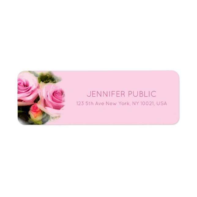 Floral Pink Roses Bouquet Flowers Return Address Label (Front)