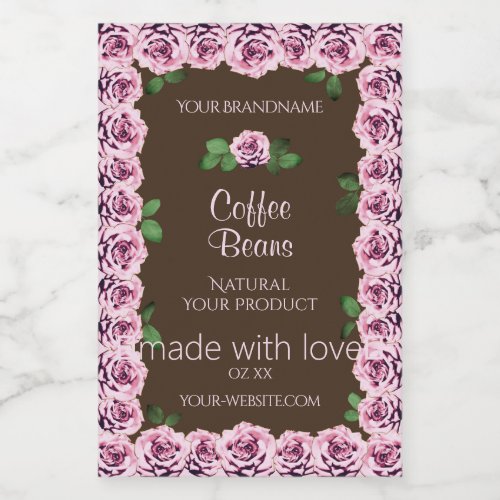 Floral Pink Roses Brown Product Packaging Labels