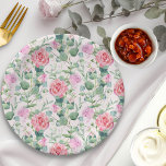 Floral Pink Roses Elegant Tea Party Paper Plates<br><div class="desc">Floral paper plates covered in pretty pink roses. Watercolor design - perfect for a garden party, tea parties, baby showers, bridal showers and birthday parties. For co-ordinating invitations, stationery, games and day-of-event decor, please browse my Vintage Tea Party Baby Shower Collection or message me to add any additional items you...</div>