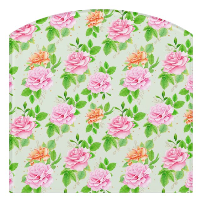 Floral Pink Roses Pattern-23670 Door Sign (Contour Front)
