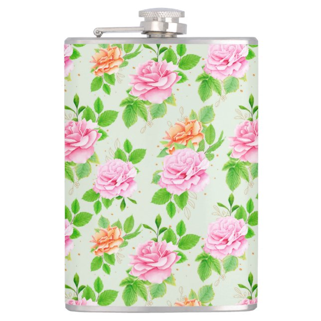 Floral Pink Roses Pattern-23670 Flask (Front)