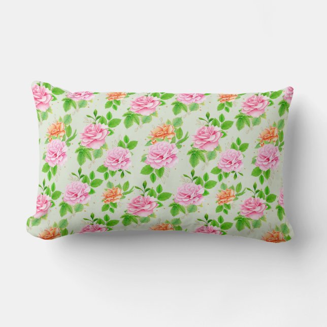 Floral Pink Roses Pattern-23670 Lumbar Pillow (Front)