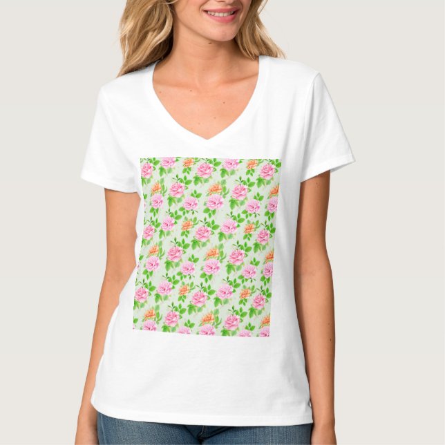 Floral Pink Roses Pattern-23670 T-Shirt (Front)