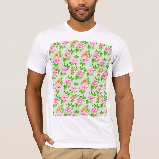 Floral Pink Roses Pattern-23670 T-Shirt (Front)