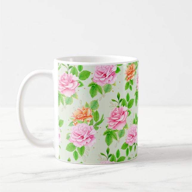 Floral Pink Roses Pattern-2367 Coffee Mug (Left)