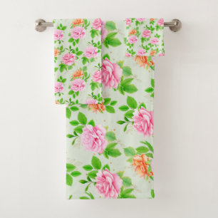 Floral Pink Roses Pattern Bath Towel Set