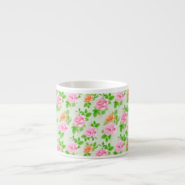 Floral Pink Roses Pattern Espresso Cup (Front)
