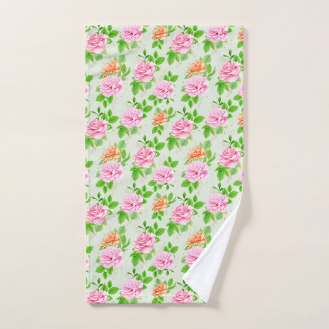 Floral Pink Roses Pattern Hand Towel (Hand Towel)