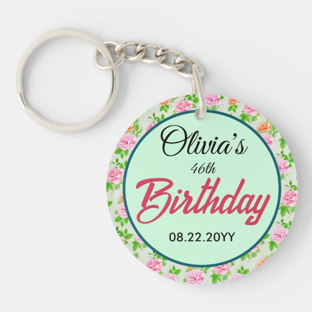 Floral Pink Roses Pattern Keychain (Front)