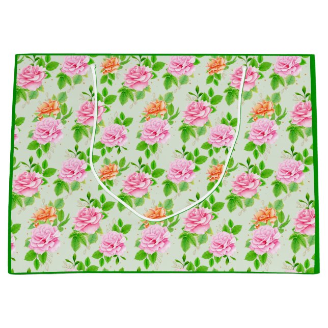 Floral Pink Roses Pattern Large Gift Bag (Front)