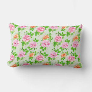 Floral Pink Roses Pattern Lumbar Pillow