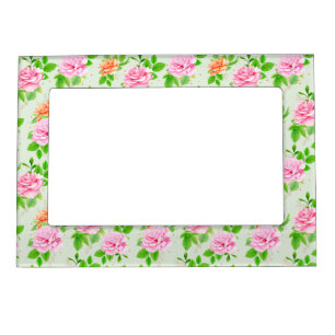 Floral Pink Roses Pattern Magnetic Frame