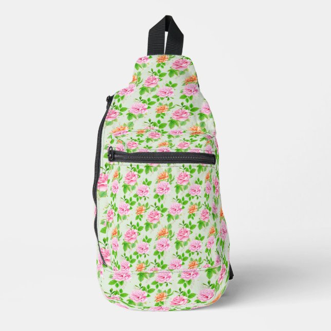 Floral Pink Roses Pattern Sling Bag (Front)