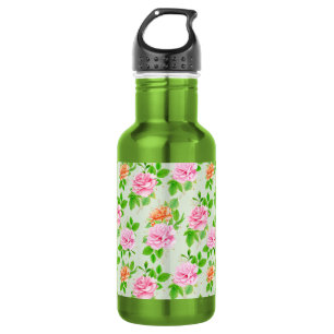 Floral Pink Roses Pattern Stainless Steel Water Bottle