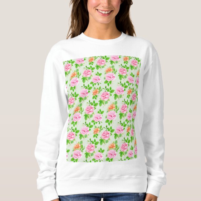 Floral Pink Roses Pattern Sweatshirt (Front)