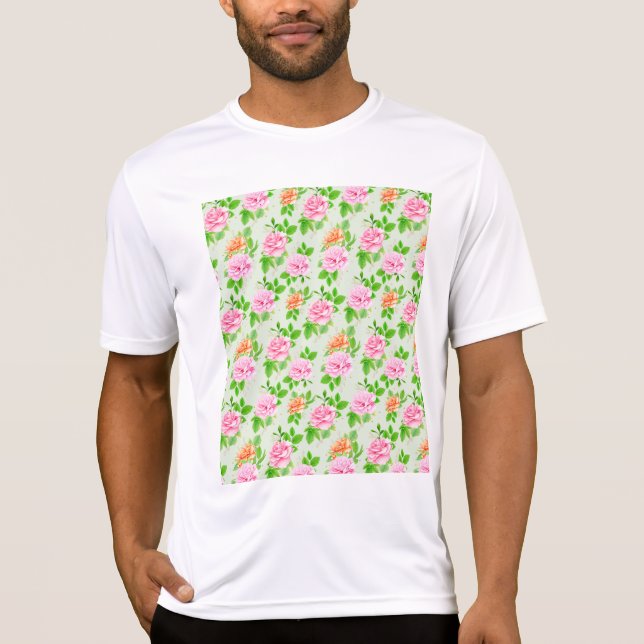 Floral Pink Roses Pattern T-Shirt (Front)