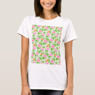 Floral Pink Roses Pattern T-Shirt