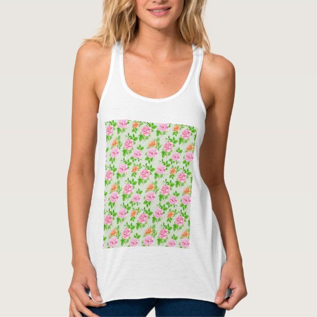 Floral Pink Roses Pattern Tank Top (Front)