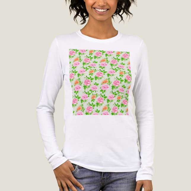 Floral Pink Roses Pattern Tri-Blend Shirt (Front)