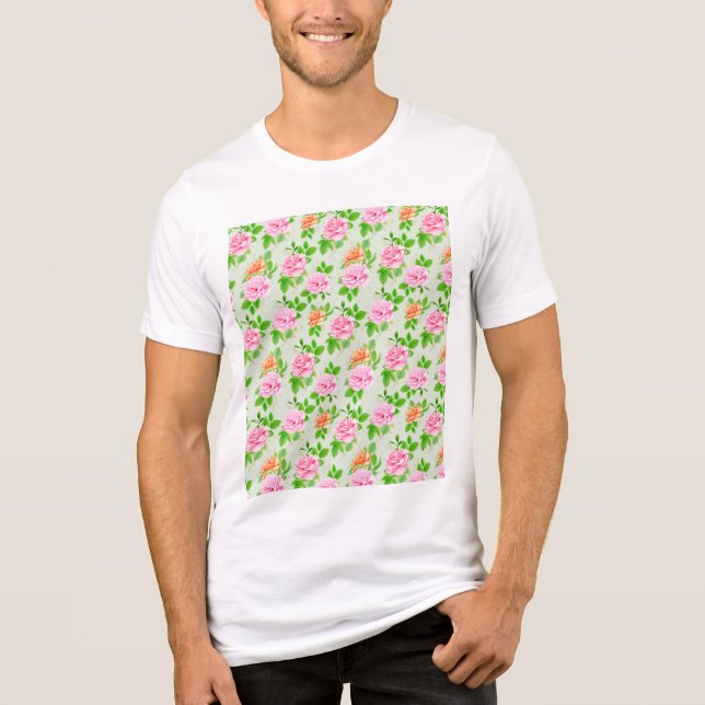Floral Pink Roses Pattern Tri-Blend Shirt (Front)