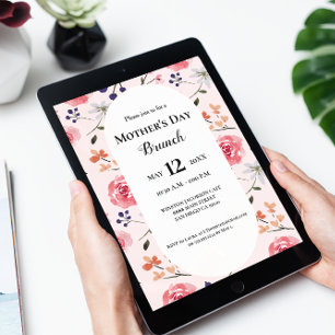 Floral Pink Roses Peonies Mother's day brunch Invitation