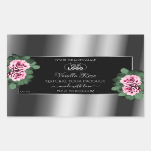 Floral Pink Roses Silver Black Product Labels Logo