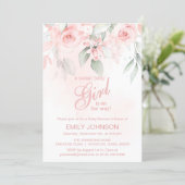 Floral Pink Roses Sweet Baby Girl Baby Shower Invitation (Standing Front)