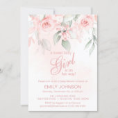 Floral Pink Roses Sweet Baby Girl Baby Shower Invitation (Front)