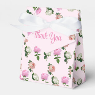 Floral Pink Roses Thank You Favor Boxes