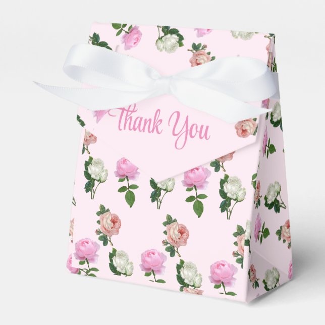 Floral Pink Roses Thank You  Favor Boxes (Front Side)