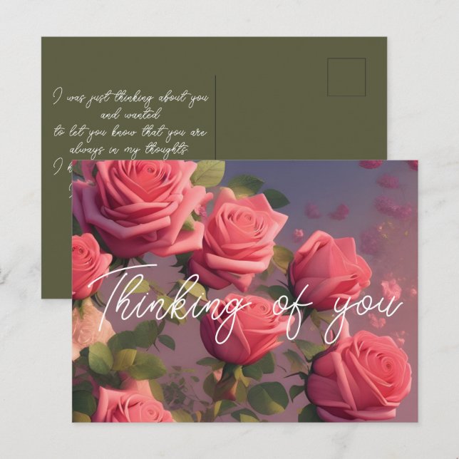 Floral Pink Roses Thinking of You Postcard (Front/Back)