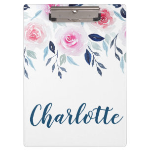Floral Pink Roses Watercolor Personalized Name Clipboard