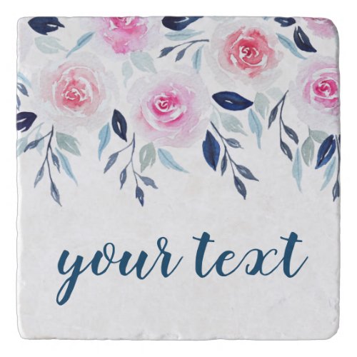Floral Pink Roses Watercolor Personalized Name Trivet