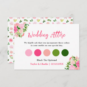 Floral Pink Roses Wedding Attire Dress Code Enclosure Card