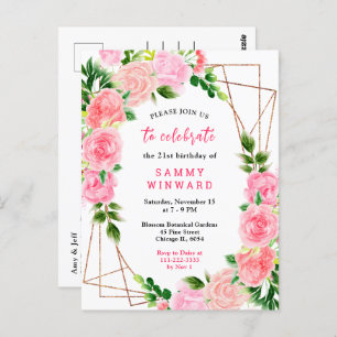Floral Pink Roses with Foliage Birthday Party Postcard