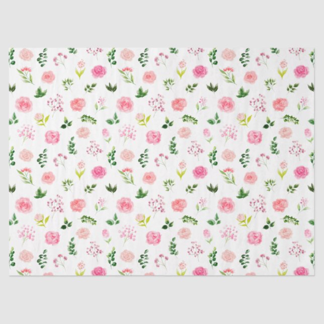 Floral Pink Roses with Foliage Tissue Paper (Front)