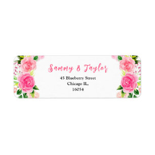 Floral Pink Roses with Foliage Wedding Label